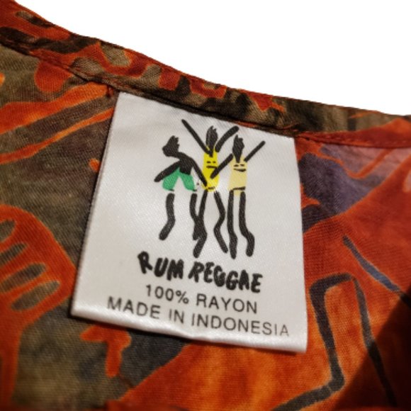Rum Reggae Island Pattern Button Up Tank Top Women's Small S Orange Multi-color - Picture 4 of 7